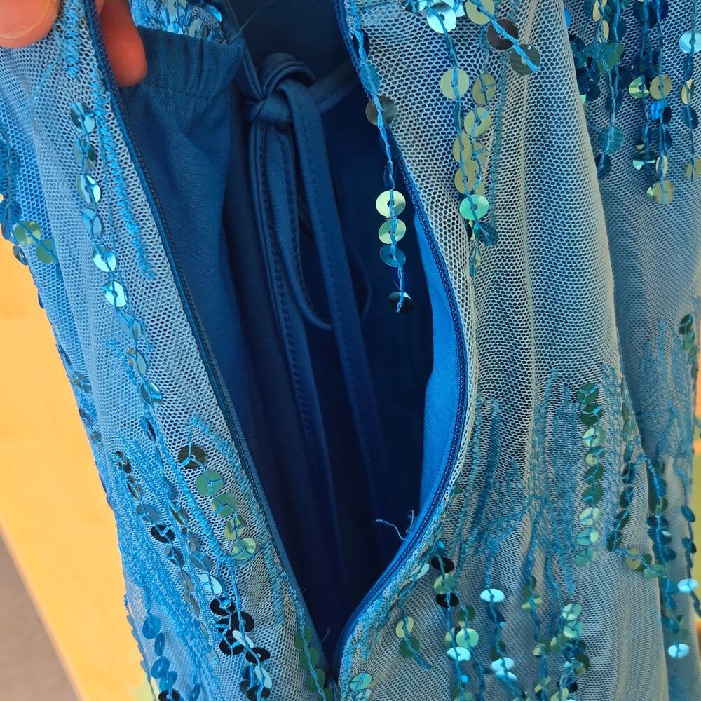 NWT OBEEII Medium Blue Sequins Fringe Sexy Bodycon Mini Dress [0026] - Picture 8 of 13